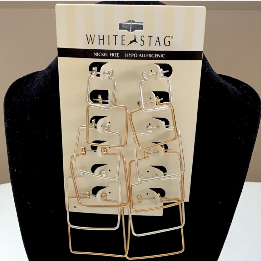 NWTs! Square Hoop Earrings W Saddle Backs Small-large Silver-toned + Gold-toned - Picture 5 of 5